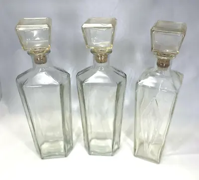 Lot Of 3 Vintage Liquor Bottle Decanter With Stopper Heavy Clear Glass  12  High • $49.90