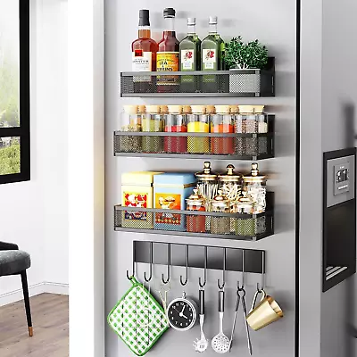 4 Pack Magnetic Spice Rack For Fridge Organizer Shelves Moveable Seasoning Rack • £31.02