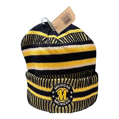 Plush Michigan  Wolverines Ncaa Beanie Yellow Pom Winter Hat Nwt Go Blue Gift • $9.99