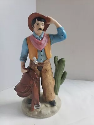 Vintage Homco Cowboy Figurine (#1419) - Cowboy With Saddle & Cactus #R #8 OS • $8.95
