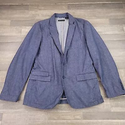 DKNY Blazer Mens Large Blue Cotton Denim Sport Coat 2 Button Casual Jacket • $48.95