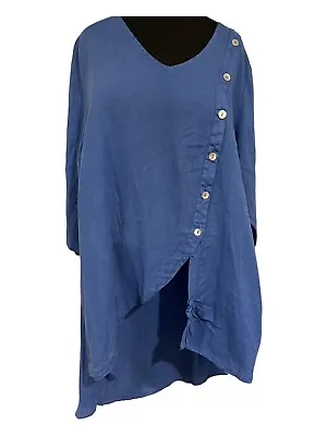 Match Point Women’s 3/4 Sleeve Blue  100% Linen Tunic Dress Size Medium Made US • $42.78