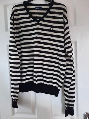 £18.50 • Buy Fred Perry V Neck Striped Jumper Sweatshirt XL