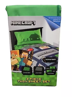 Minecraft Icon Adventure Kids 3-Piece Twin Sheet Set Microfiber Green • $33.99