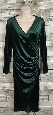 Dirass Womens Green Velvet V Neck Bodycon Long Sleeve Dress Size M • $24.99