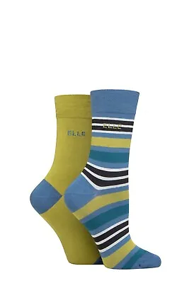 £10.99 • Buy Elle  Ladies Soft, Breathable & Cooling Bamboo Striped And Plain Socks 2 Pair Pk
