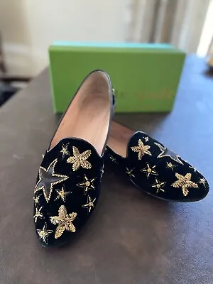 $55 • Buy Kate Spade New York Stelli Black Star Velvet Embroidery Sequins Flats Sz 11