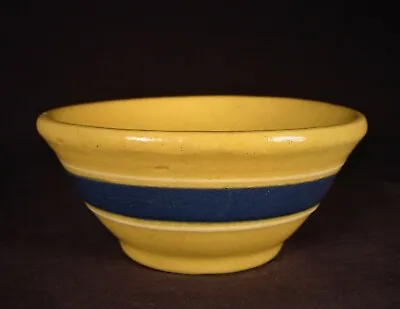 RARE ANTIQUE AMERICAN 4 INCH 1800s BLUE & WHITE BAND McCOY BOWL YELLOW WARE MINT • $195