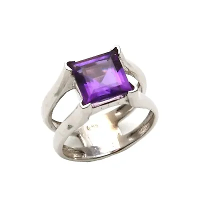 Vintage 14k White Gold Purple Amethyst Solitaire Ring Square 2.75 Ct Double Band • $749.99