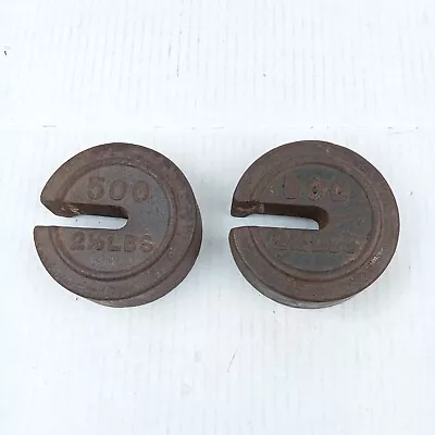 Lot Of 2 Vintage Round Hanging Scale Platform Weights Slotted 2 1/2 Pound 2.5 LB • $12.34