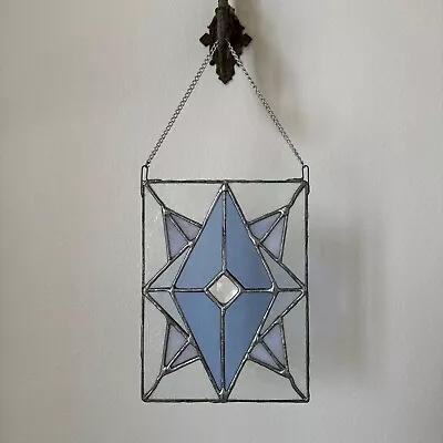 Vtg Stained Glass Window Diamond Star Panel Beveled Victorian Blue Purple 6x8 • $39.97