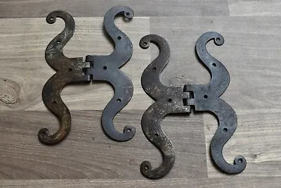 Vintage Iron Handmade French Gothic Trunk Door Window Moustache Hinges 2 Pcs • $20