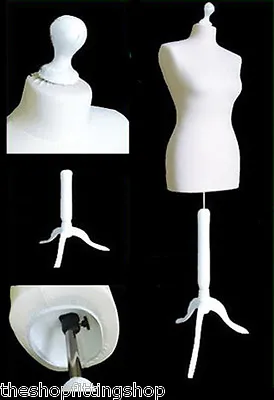 6/8 Female WHITE Dressmaking MANNEQUIN TAILORS Dummy Dressmaker Fashion Bust • £75