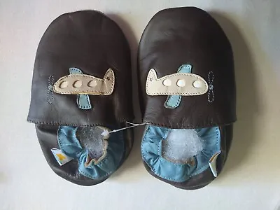Ministar Brown With Airplanes Leather Shoes Moccasins XL 18-24 Months Brand New • $22.99