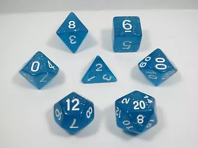 RPG Dice Set Of 7 - Glitter Sky Blue  D4 D6 D8 D10 D12 D20 D00-90 • $9.59