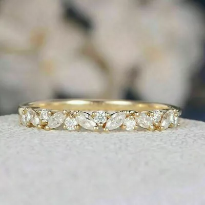 2Ct Marquise-Cut Lab Created Eternity Wedding Band Ring 14k Yellow Gold Finish • $88.79