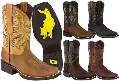 Mens Western Cowboy Boots Square Toe Genuine Leather Classic Rodeo Botas • $99.99