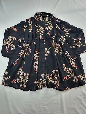 MM Couture By Miss Me Top Womens Medium Black Floral Sheer Blouse 3/4 Sleeve • $10