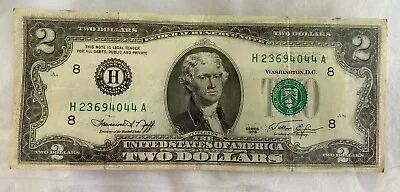 1976 Bicentennial US $2 Dollar Bill Chicago Illinois Green Seal H23694044A  • $4.99