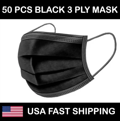 50PCS 3Ply Face Mask Non Medical Surgical ASTM IIR Disposable Mouth Black Blue • $5.99