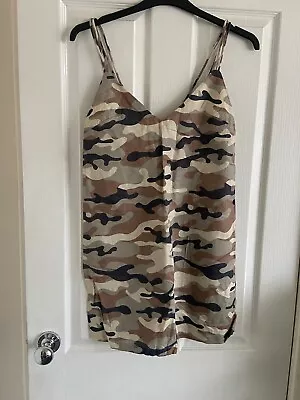 Zara Brown Camouflage Strappy Linen Mix Mini Dress Size XS • $4.97