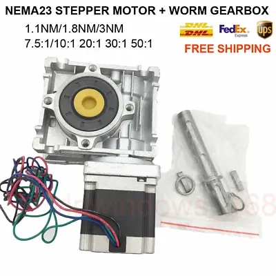 $110.24 • Buy Nema23 Stepper Motor+Speed Reducer Worm Gearbox 7.5:1 10:1 20:1 30:1 50:1 Kit