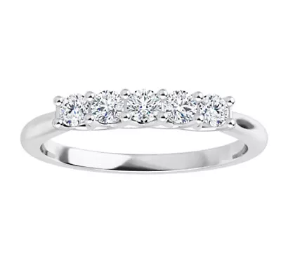 0.75 Ct Round Moissanite Colorless 5 Stone Semi Eternity Wedding Band Ring • $1399