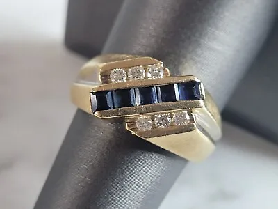 Mens Vintage Estate 14K Yellow Gold Sapphire Diamond Ring 9.3g E6266 • $775