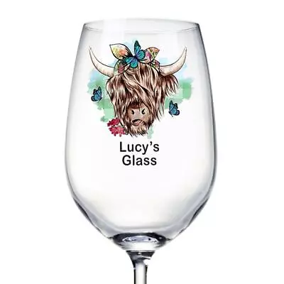 Personalised Highland Cow Butterfly Wine Glass Gift For Her ALL-1 • £13.99