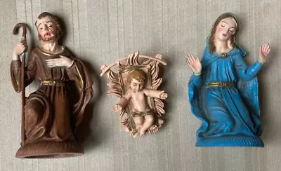 Vintage Joseph Mary Baby Jesus Nativity 3 Piece Set Hard Plastic - Made In ITALY • $10.95