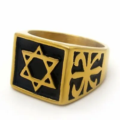 MENDEL Mens Gold Plated Hexagram Star Of David Ring Stainless Steel Size 7-15 • $12.99