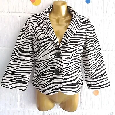 🦓 Country Casuals Size 8 Petite Retro Zebra Linen Blazer Jacket 100% Linen • £14.99