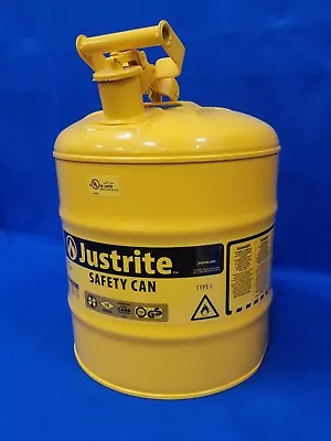 Justrite 7150200 5 Gallon Galvanized Steel Type I Yellow Safety Can • $70