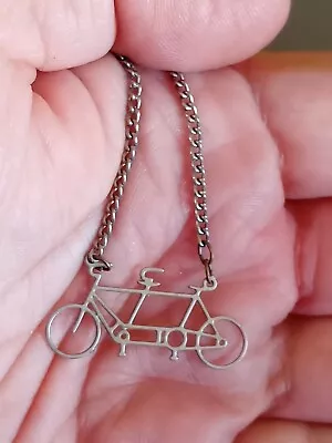 Vintage 1970s Double Seat Tandem Bicycle Bike Necklace Silver Tone 15  Dainty  • $13