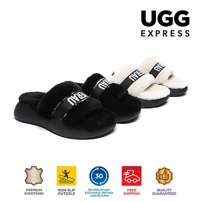 EVERAU® UGG Slides Sheepskin Wool Women High Platform Soft Slides Flossy Slipper • $39