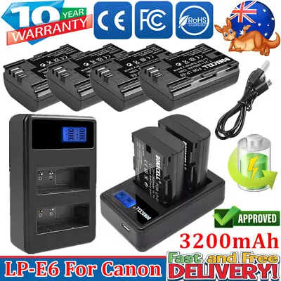 2/4x 3200mAh LP-E6 Battery & USB Charger For Canon EOS 5D Mark II 60D 70D 80D 6D • $76.99