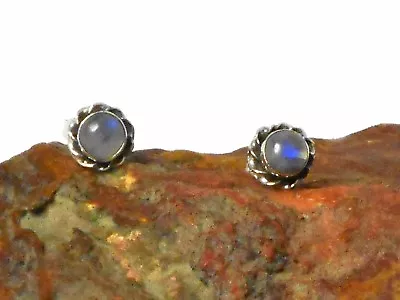 Rainbow  MOONSTONE  Sterling Silver 925 Gemstone Stud Earrings - 5 Mm • $19.99