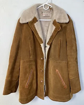 Vtg Schott NYC Rancher Western  Sherpa Lined Brown Suede Jacket Coat Mens Sz 42 • $175