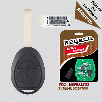 Replacement Remote Key Fob 315Mhz ID73 For 2002 2003 2004 2005 BMW Mini R50/ R53 • $18.99