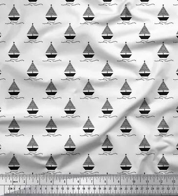 Soimoi Cotton Poplin Fabric Yacht & Waves Nautical Printed Craft-tRs • $14.15