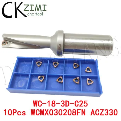 1× U Drill WCΦ18-3D-C25 18mm CNC Tool Indexable Drill Bit + 10Pcs WCMX030208FN  • $39.66