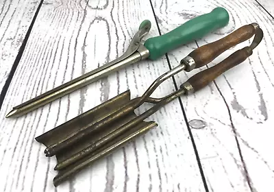 Antique Vtg Hair Crimper Marcel Wave Iron Green Wood Handle Lot Styling Tool USA • $24.99