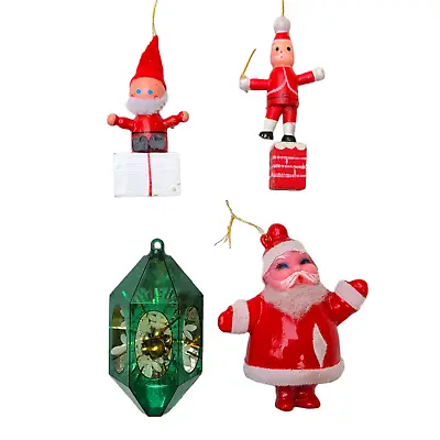 $7.90 • Buy Lot 4 Vintage Christmas Ornament Plastic Santa Wood Mirror Etc