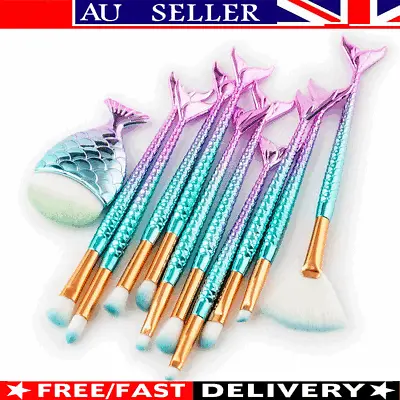11x Mermaid Makeup Brushes Set Fish Tail Foundation Eyeshadow Cosmetic Brush RL • $12.46