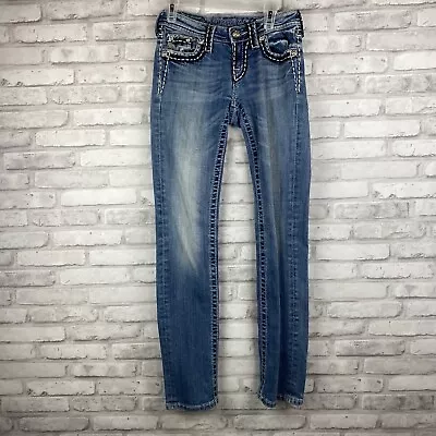 Miss Me Girls Skinny Jeans JK014S24 Flap Pocket Bling Size 14 Thick Stitch • $24.14