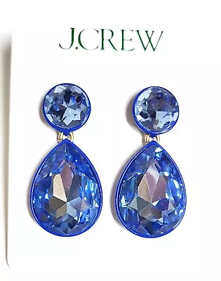 J.Crew Sparkly Teardrop Earrings Tidewater Blue Gold Plated Brass BQ556 NWT • $29