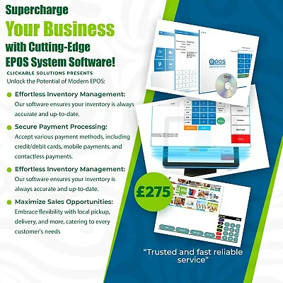 EPOS Software: Tailored For Retail Hospitality Restaurants Takeaway & Health • £275