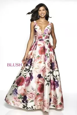 Long Prom Dress BLUSH PROM 11735 Color: Off White Floral Print Size: 6 • $99