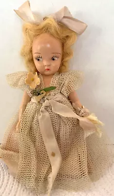 Vintage Virga Doll 5.5  Plastic Jointed Painted Eyes Pink Satin Netting Dress • $14.84