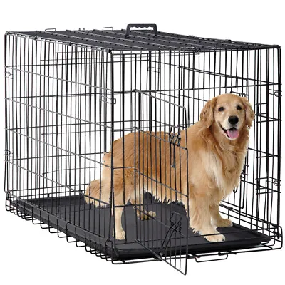 $86.99 • Buy New Dog Crate Cage Extra Folding Large Double Door Pet Crate W/Divider&Tray,48 